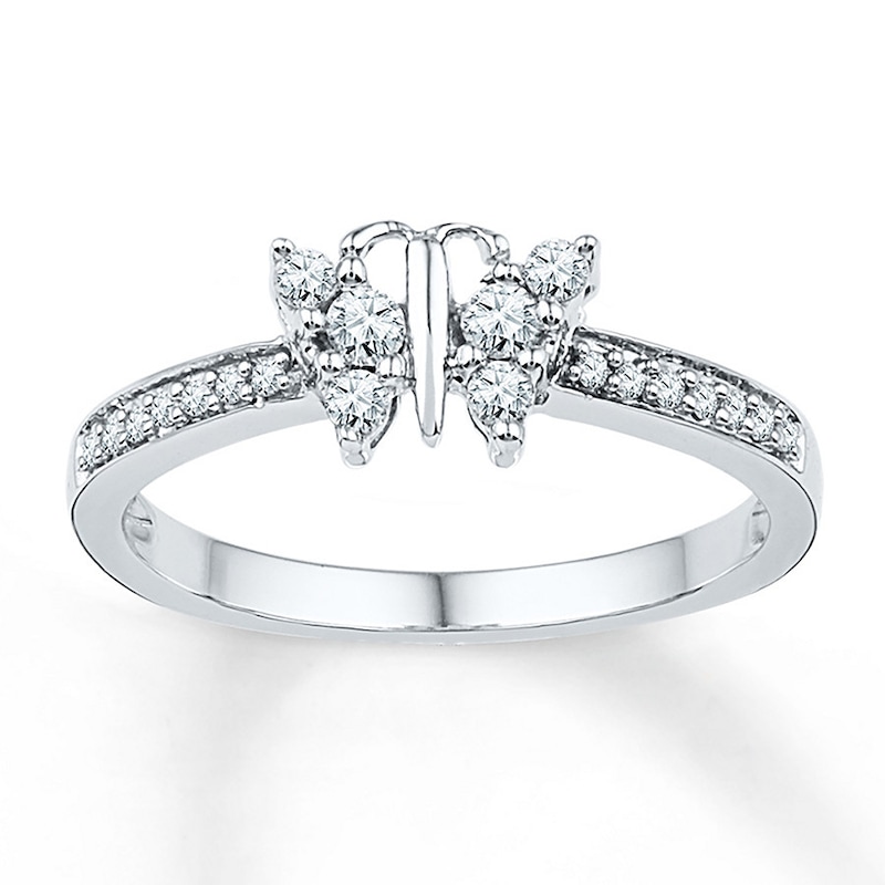 Diamond Butterfly Ring 1/4 ct tw Round-cut 10K White Gold