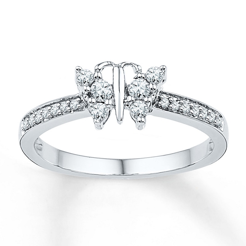 Main Image 1 of Diamond Butterfly Ring 1/4 ct tw Round 10K White Gold