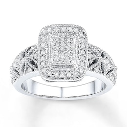 Diamond Ring 1/4 ct tw Princess/Round Sterling Silver