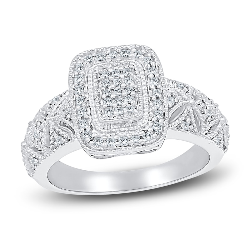 Main Image 1 of Diamond Ring 1/4 ct tw Princess/Round Sterling Silver