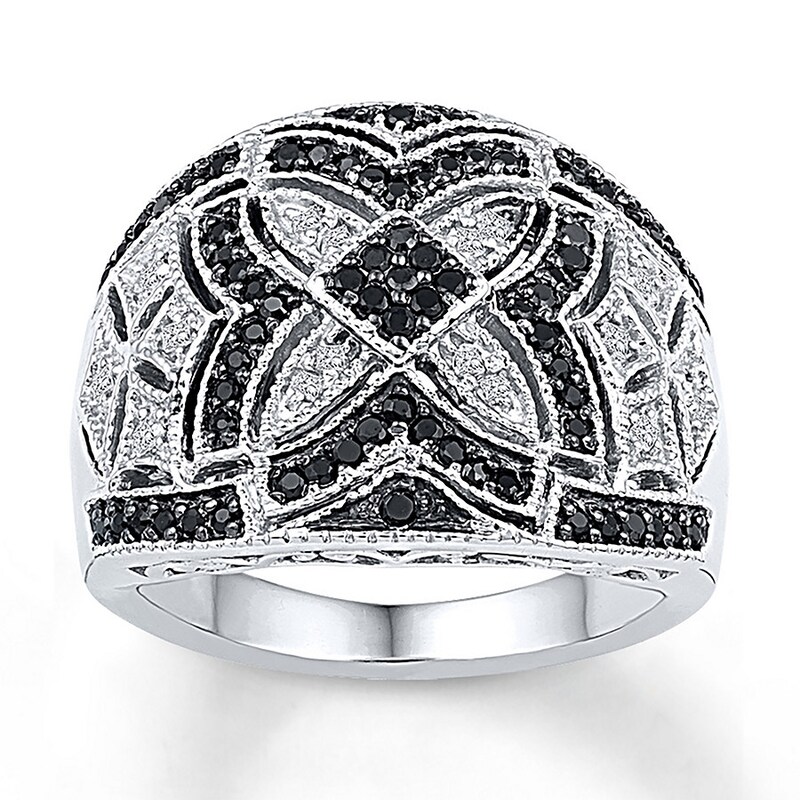 Black/White Diamond Ring 1/2 ct tw Round Sterling Silver