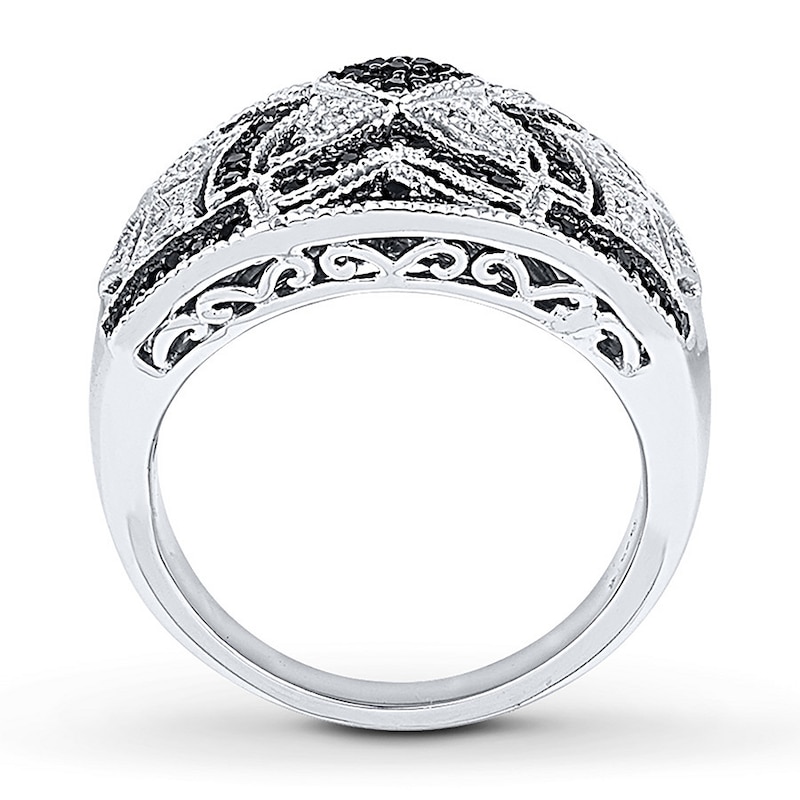 Black/White Diamond Ring 1/2 ct tw Round-cut Sterling Silver