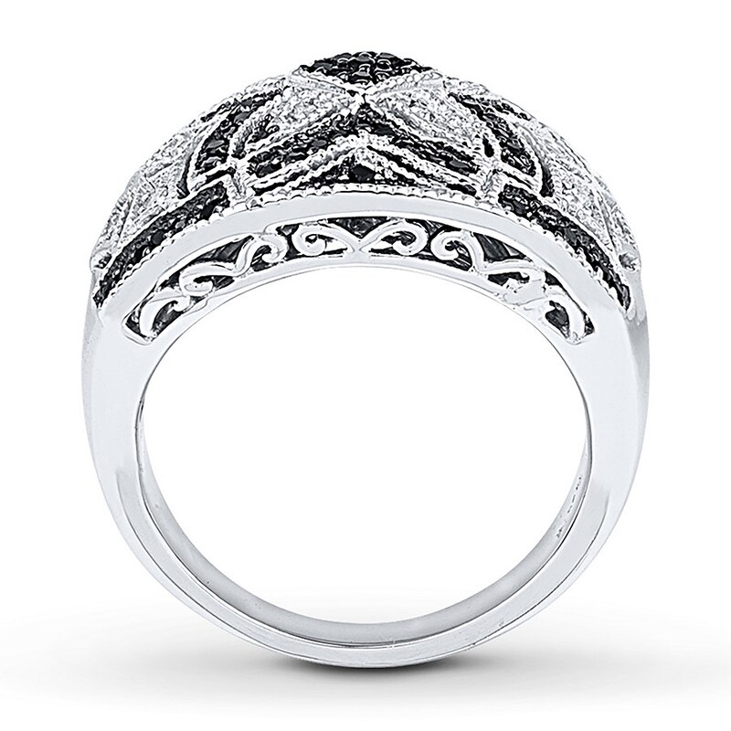 Black/White Diamond Ring 1/2 ct tw Round Sterling Silver