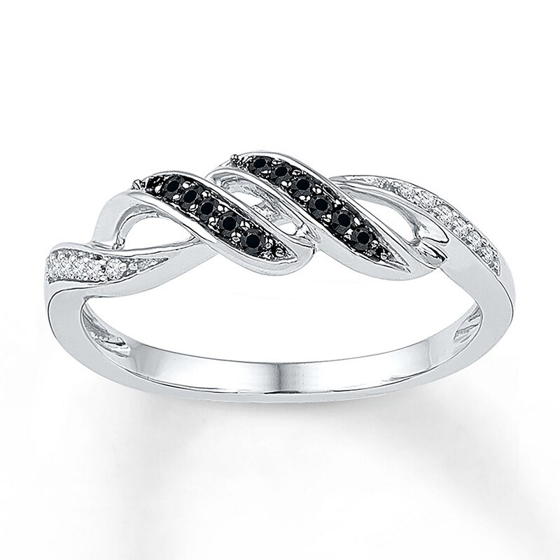 Black/White Diamond Ring 1/10 ct tw Round Sterling Silver