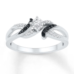 Black/White Diamond Ring 1/6 ct tw Round Sterling Silver