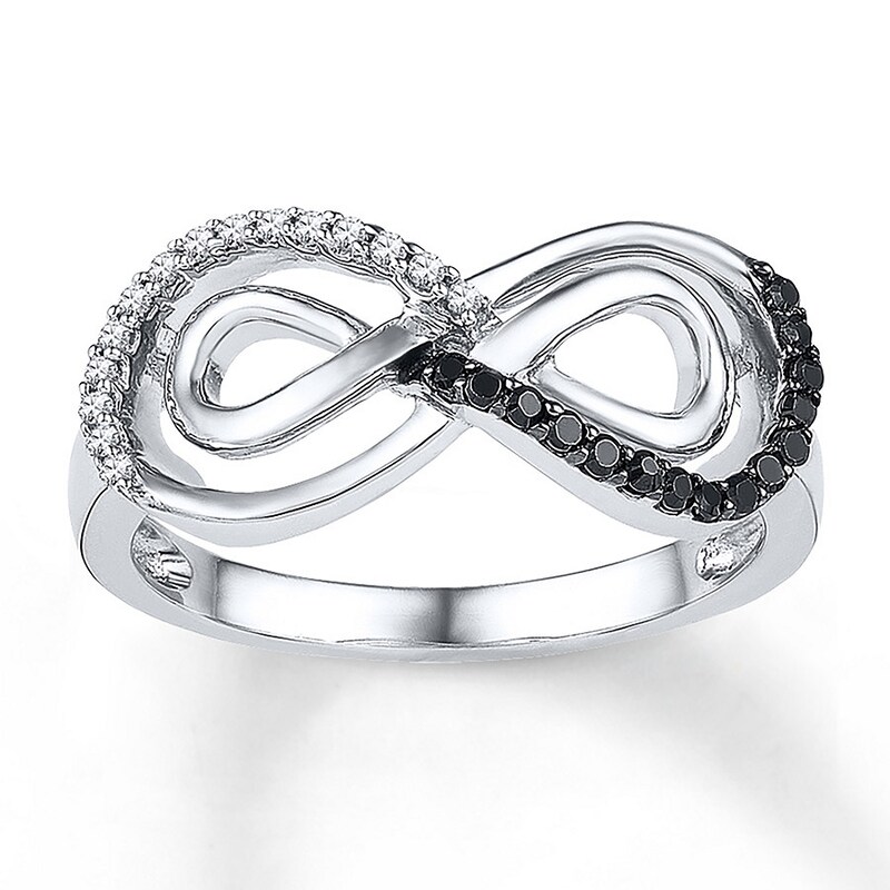 Black/White Diamond Infinity Ring 1/6 ct tw Sterling Silver