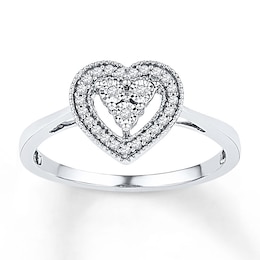 Heart Promise Ring 1/10 ct tw Diamonds 10K White Gold