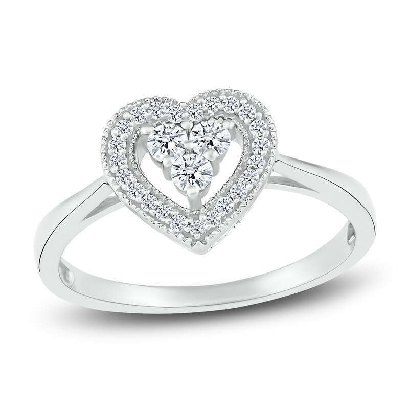 Main Image 1 of Heart Promise Ring 1/10 ct tw Diamonds 10K White Gold