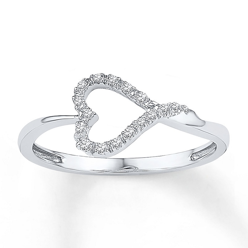 Diamond Heart Ring 1/15 ct tw Round 10K White Gold