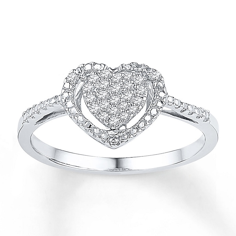Main Image 1 of Diamond Heart Ring 1/8 ct tw Round 10K White Gold