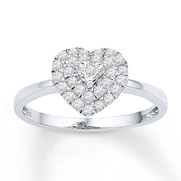 Diamond Heart Ring 1/4 ct tw Round Sterling Silver