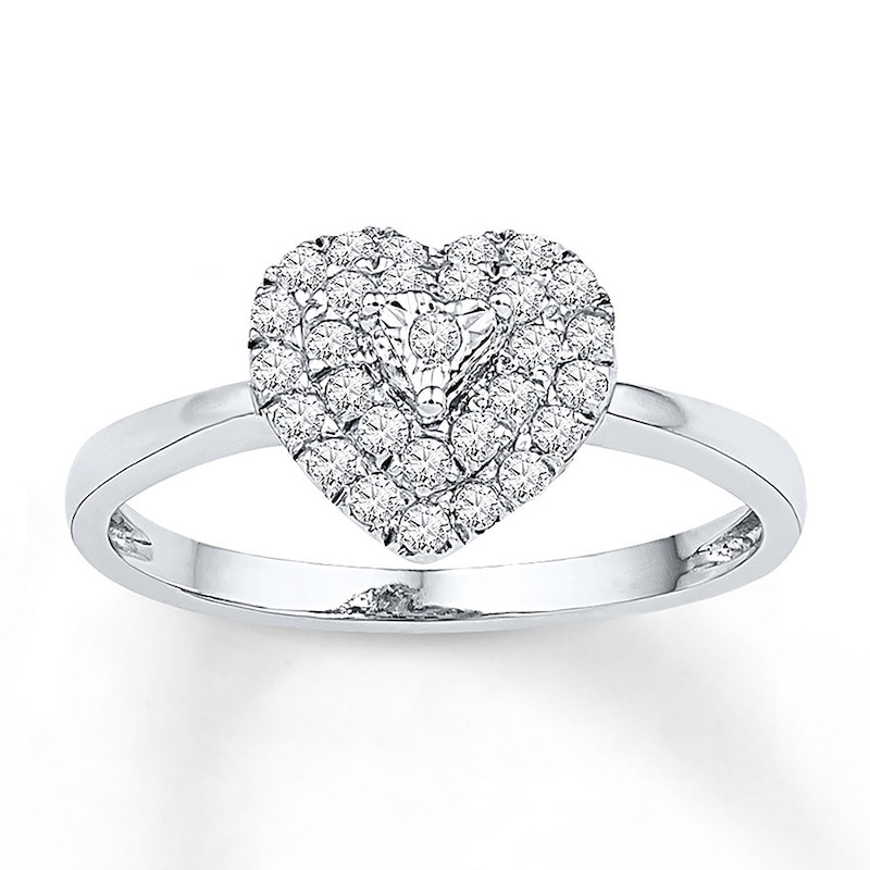 Diamond Heart Ring 1/4 ct tw Round Sterling Silver