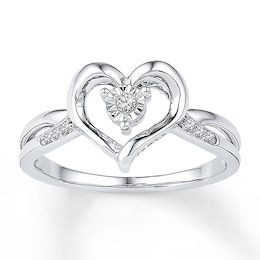 Diamond Heart Ring 1/20 ct tw Round Sterling Silver