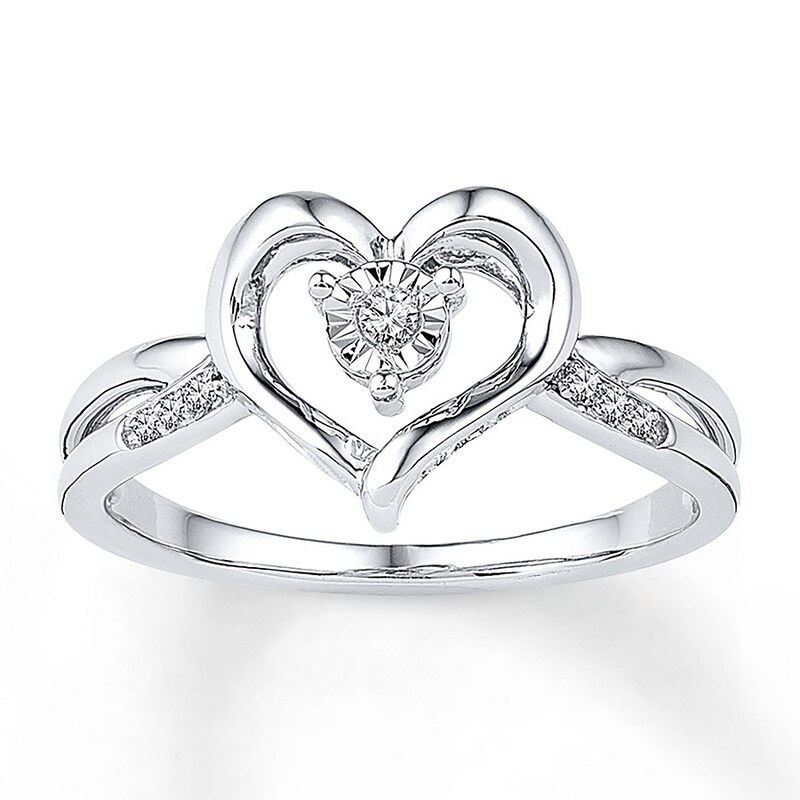 Diamond Heart Ring 1/20 ct tw Round Sterling Silver