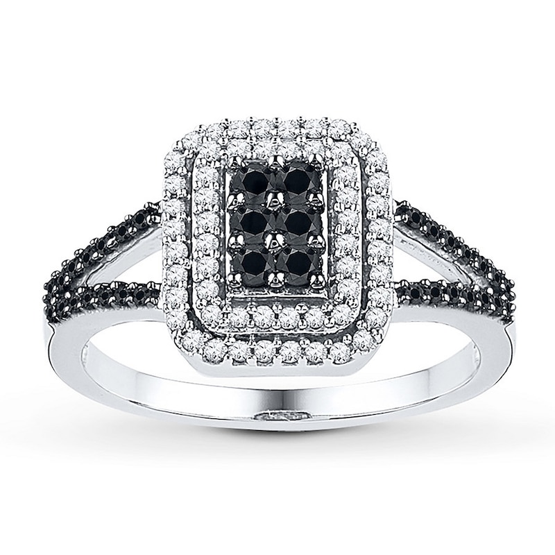 Main Image 1 of Black/White Diamond Ring 1/2 ct tw Sterling Silver