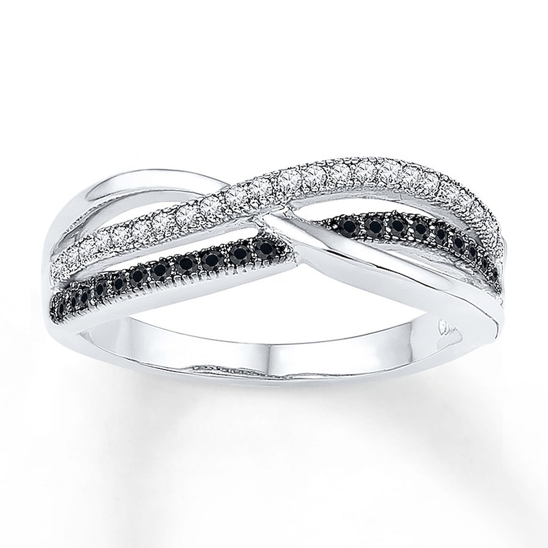 Main Image 1 of Black/White Diamond Ring 1/5 ct tw 10K White Gold