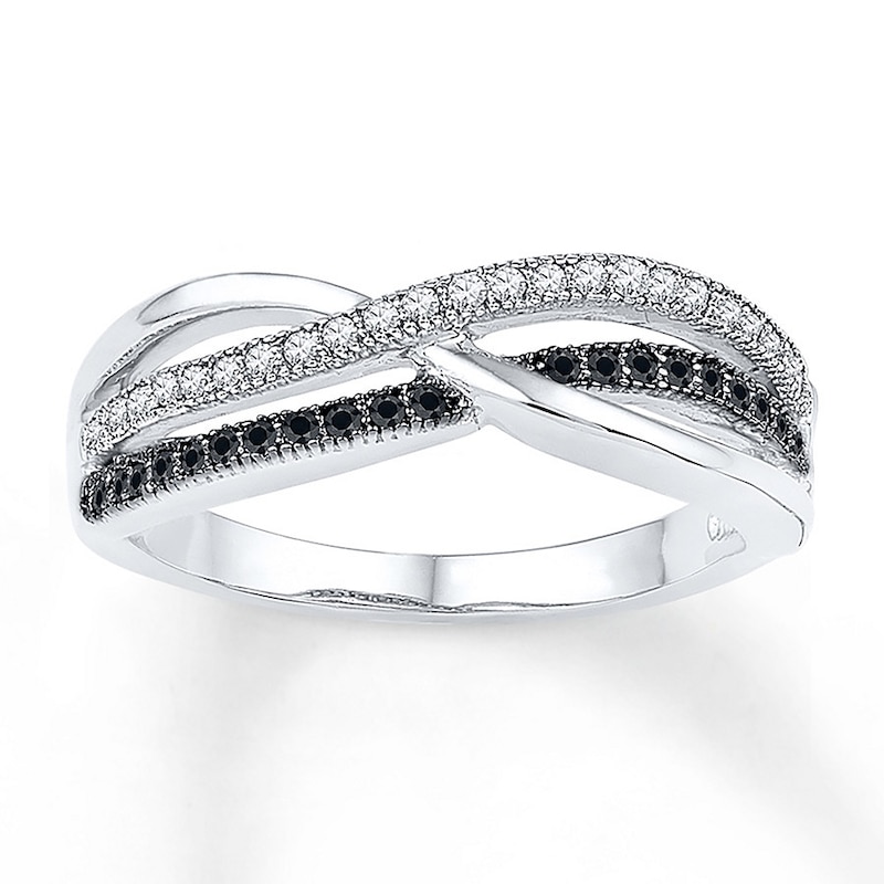 Black/White Diamond Ring 1/5 ct tw 10K White Gold