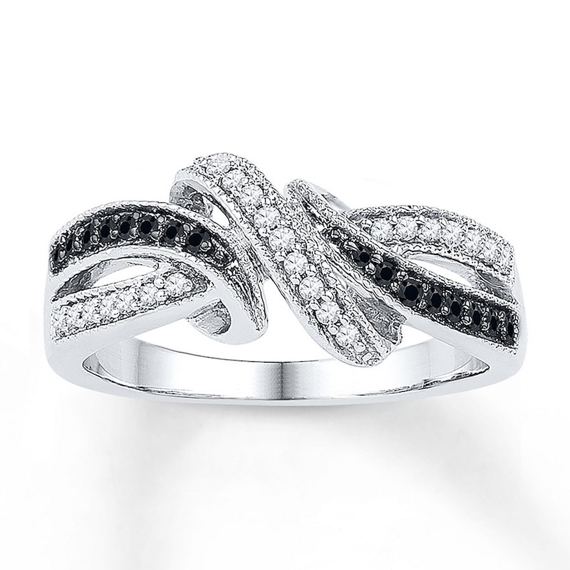 Black/White Diamond Ring 1/5 ct tw Sterling Silver