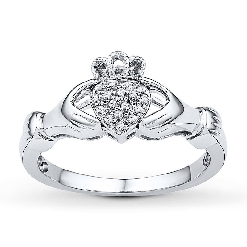 Main Image 1 of Claddagh Ring 1/15 ct tw Diamonds Sterling Silver