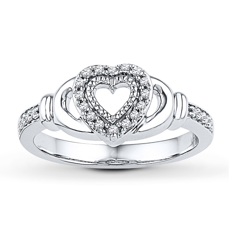 Main Image 1 of Claddagh Ring 1/8 ct tw Diamonds Sterling Silver