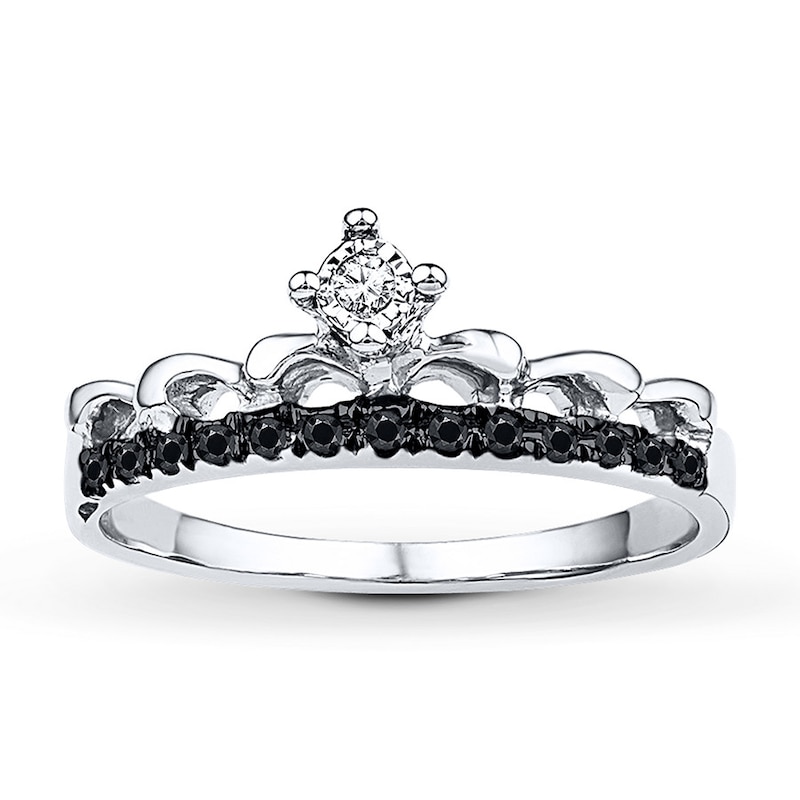 Main Image 1 of Black & White Diamonds 1/10 ct tw 10K White Gold Crown Ring
