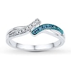 Blue & White Diamonds 1/20 ct tw Round-cut Sterling Silver Ring