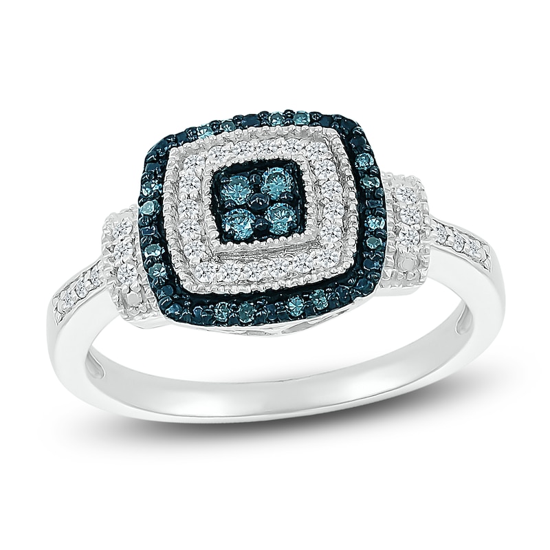 Main Image 1 of Blue & White Diamond Ring 1/4 ct tw Round-cut Sterling Silver