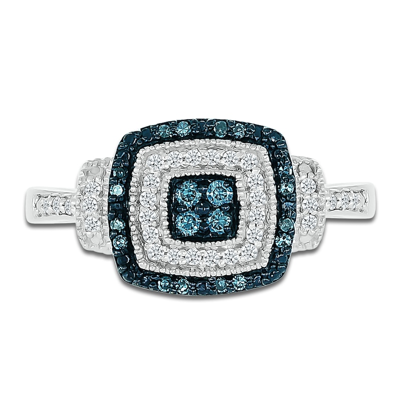 Main Image 2 of Blue & White Diamond Ring 1/4 ct tw Round-cut Sterling Silver