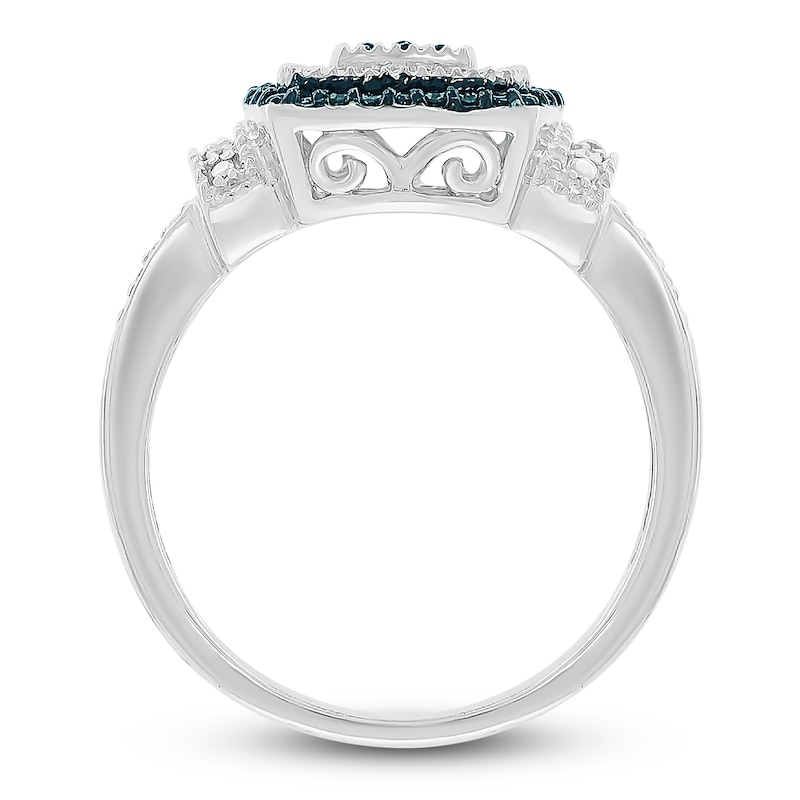 Main Image 3 of Blue & White Diamond Ring 1/4 ct tw Round-cut Sterling Silver