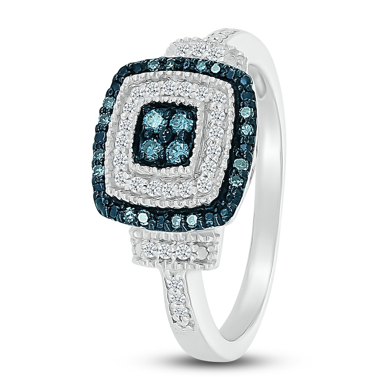 Main Image 4 of Blue & White Diamond Ring 1/4 ct tw Round-cut Sterling Silver