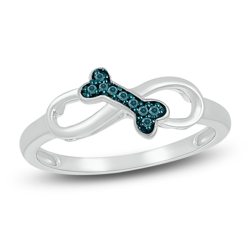 Main Image 1 of Bone Infinity Ring 1/20 ct tw Blue Diamonds Sterling Silver