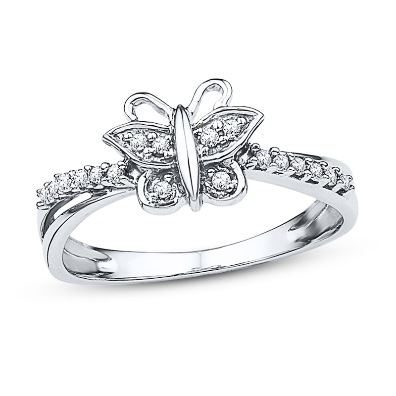 Diamond Butterfly Ring 1/10 ct tw Round-cut Sterling Silver
