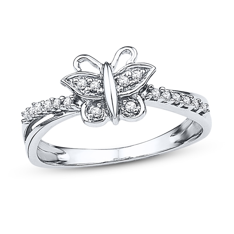 Main Image 1 of Diamond Butterfly Ring 1/10 ct tw Round Sterling Silver