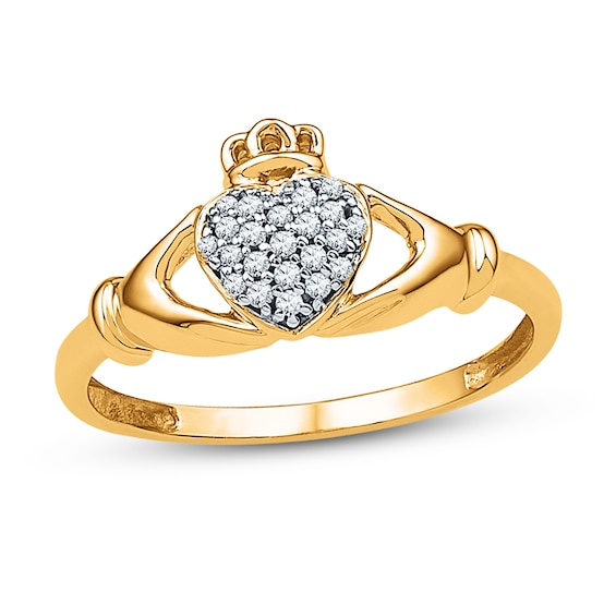Diamond Claddagh Ring 1/10 ct tw Round 10K Yellow Gold