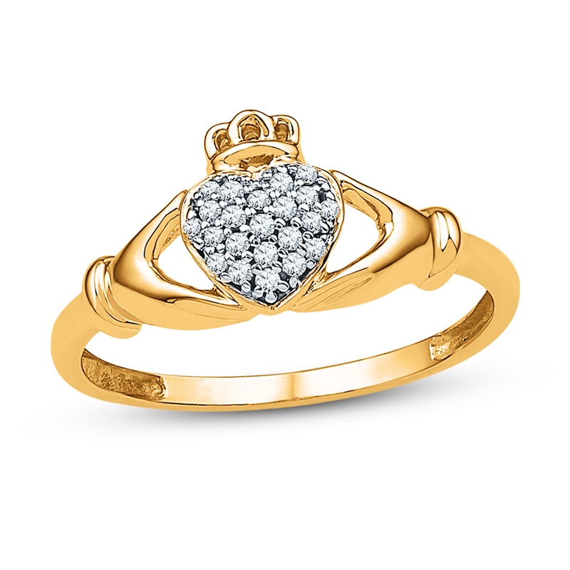 Main Image 1 of Diamond Claddagh Ring 1/10 ct tw Round 10K Yellow Gold