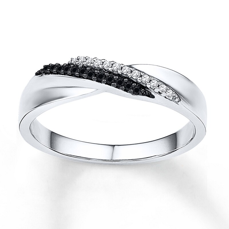 Black Diamond Ring 1/10 ct tw Round Sterling Silver