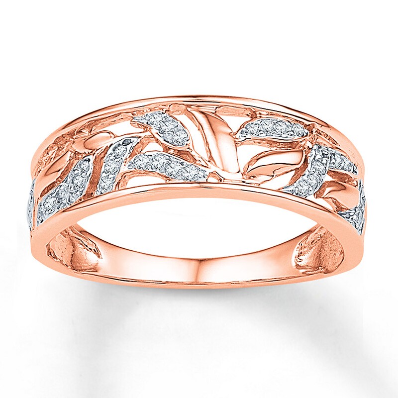 Diamond Leaf Ring 1/8 ct tw Round 10K Rose Gold