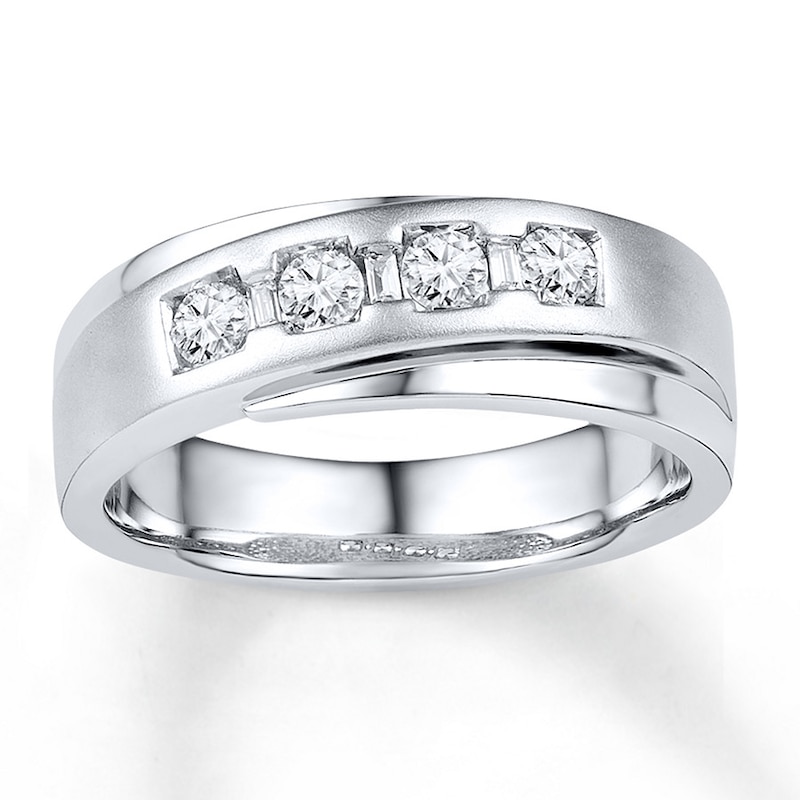 Main Image 1 of Men's Wedding Band 3/8 ct tw Diamonds 10K White Gold