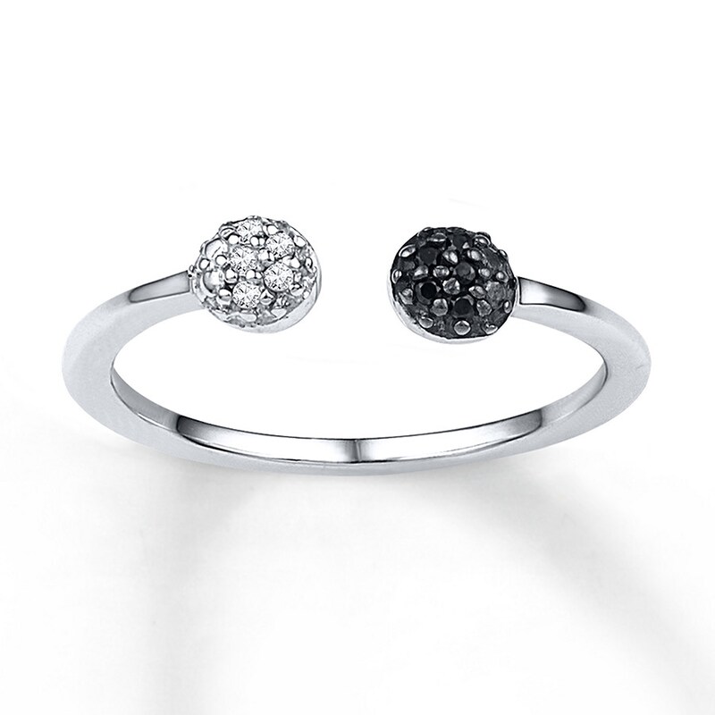 Midi Ring Black & White Diamonds Sterling Silver