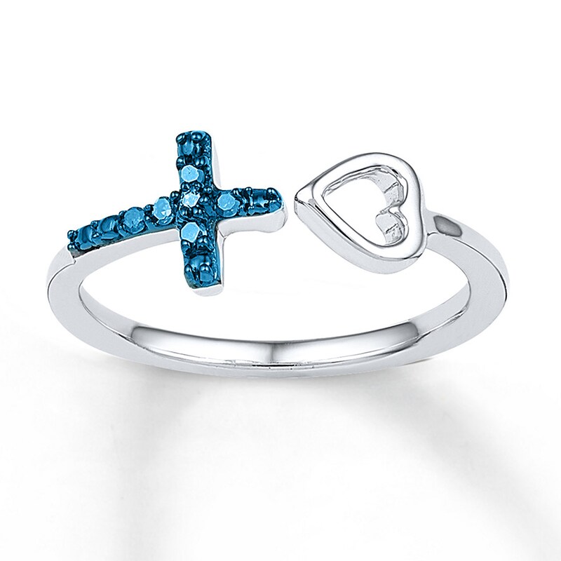 Midi Cross Ring Blue Diamond Accents Sterling Silver