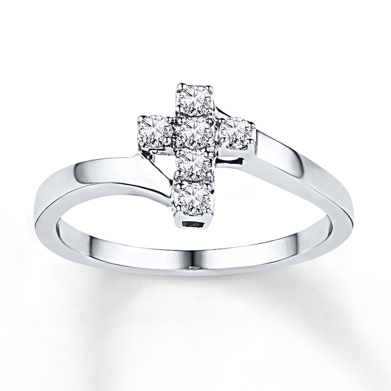 Main Image 1 of Cross Ring 1/5 ct tw Diamonds Sterling Silver