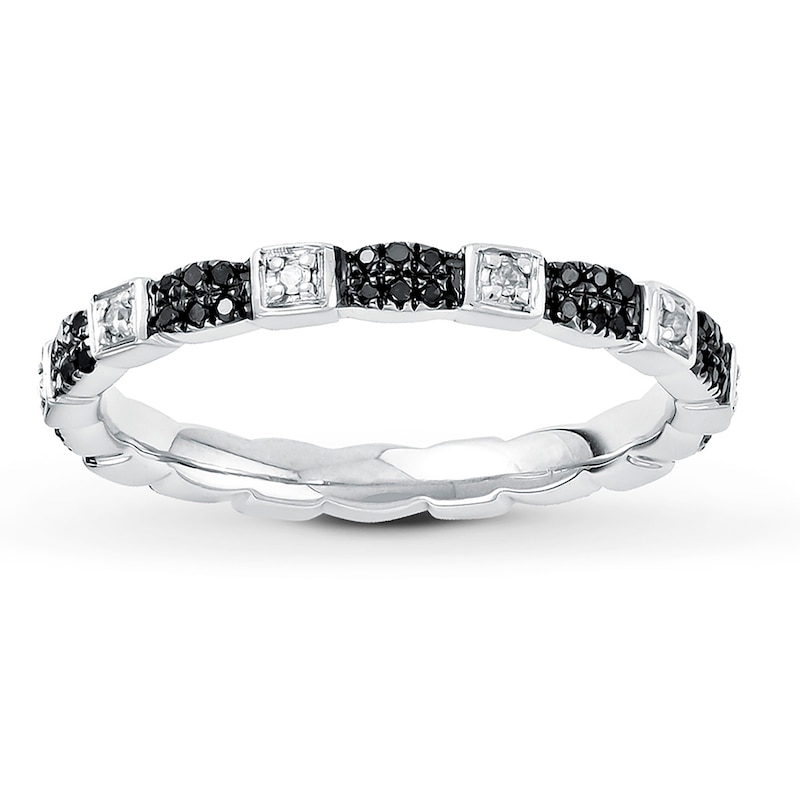 Main Image 1 of Black & White Diamond Stackable Ring 1/4 ct tw Sterling Silver