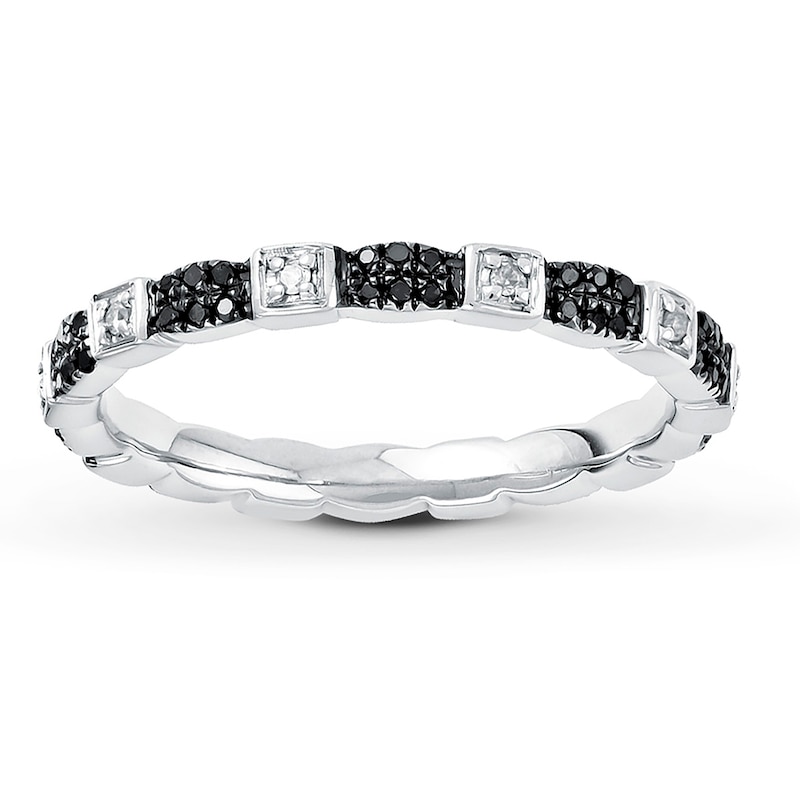 Black & White Diamond Stackable Ring 1/4 ct tw Sterling Silver