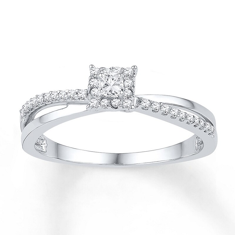 Diamond Promise Ring 1/5 ct tw Round/Princess 10K White Gold