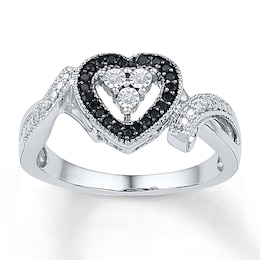 Black/White Diamond Ring 1/10 ct tw Round Sterling Silver