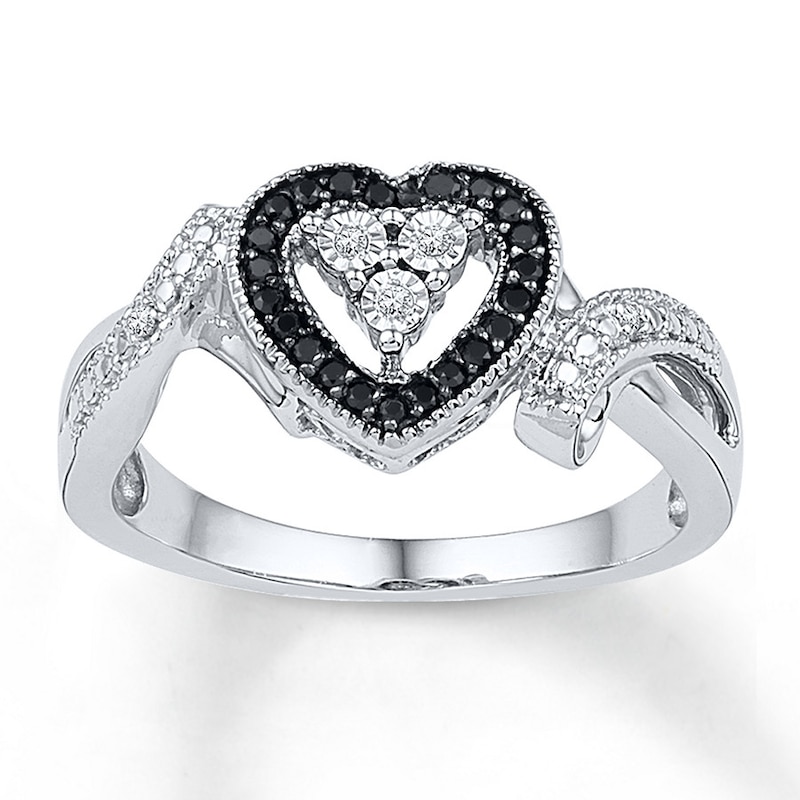 Black/White Diamond Ring 1/10 ct tw Round-cut Sterling Silver