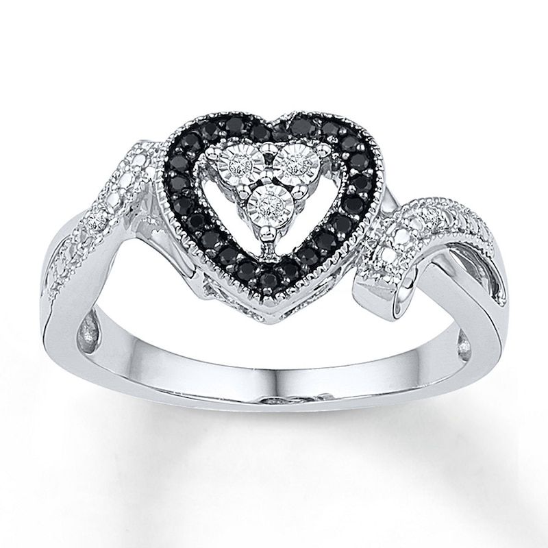 Main Image 1 of Black/White Diamond Ring 1/10 ct tw Round Sterling Silver