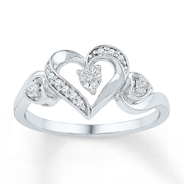 Diamond Heart Ring 1/20 ct tw Round-cut Sterling Silver