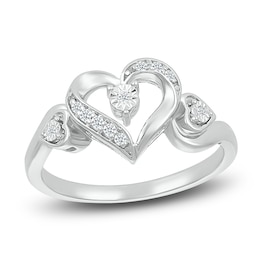 Diamond Heart Ring 1/20 ct tw Round Sterling Silver