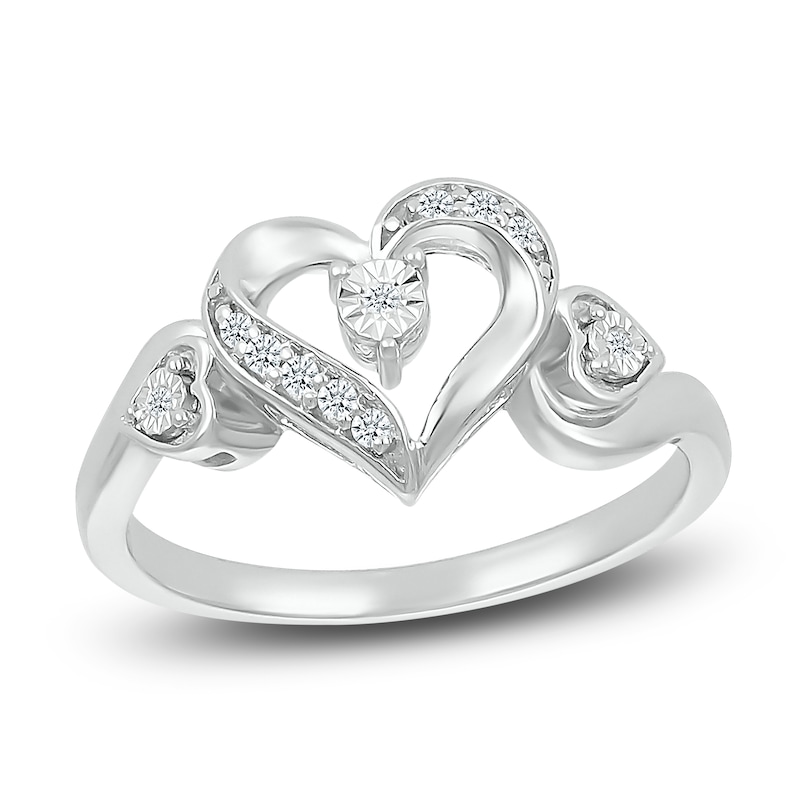 Diamond Heart Ring 1/20 ct tw Round Sterling Silver